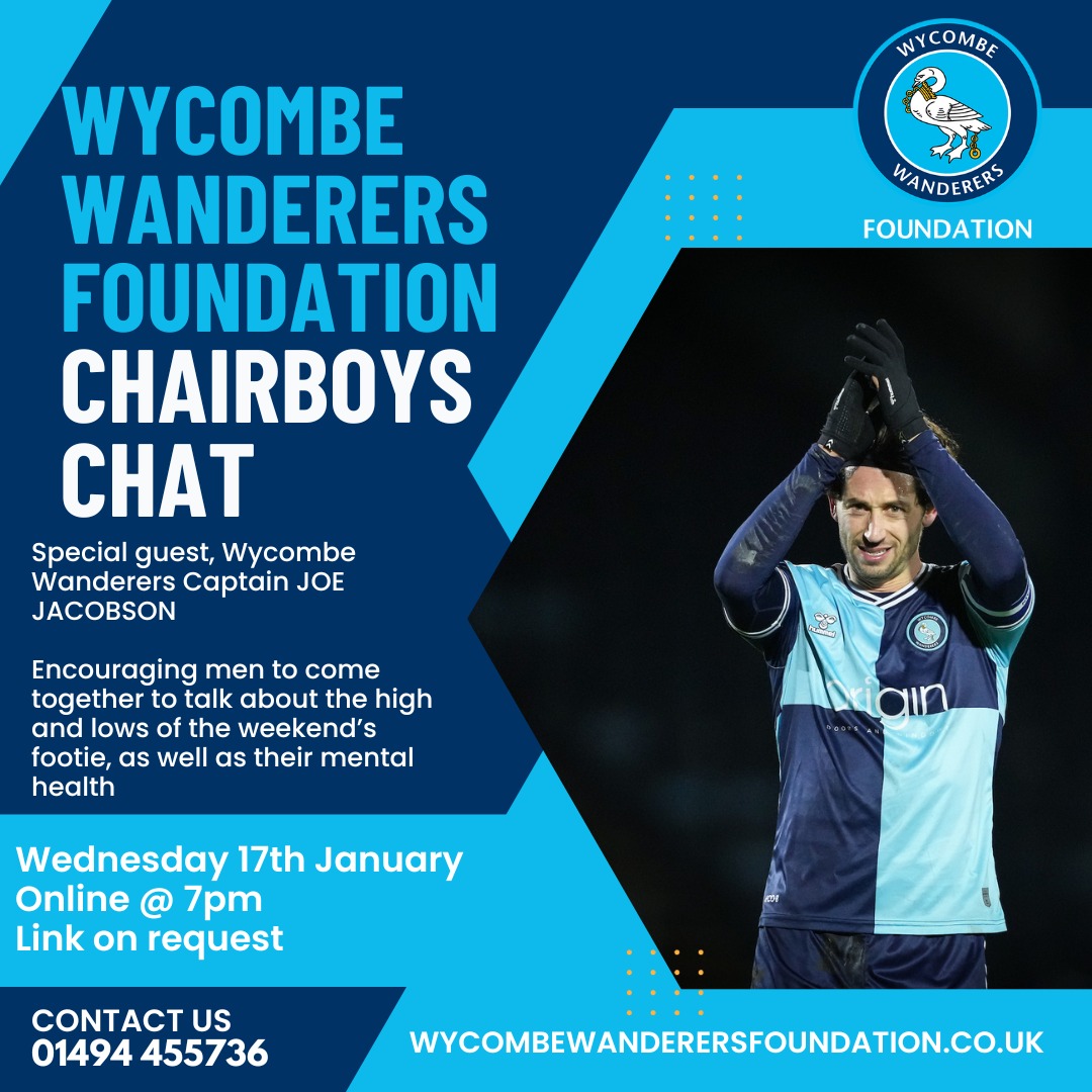 Join us for an empowering 𝐂𝐡𝐚𝐢𝐫𝐛𝐨𝐲𝐬 𝐂𝐡𝐚𝐭 this week with @wwfcofficial Club Captain, @joe_jacobson. 🤝 Joe will be joining our Zoom conversation to discuss mental health and his footballing journey. 💙 #Chairboys #WWFdn