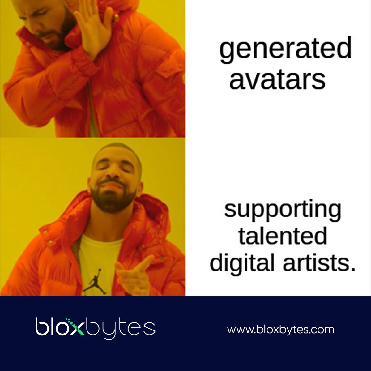 BloxBytes's tweet image. Forget robots, Drake invests in talent.

#BloxBytes  #MemeFriday #Artist #DigitalArt #Drake