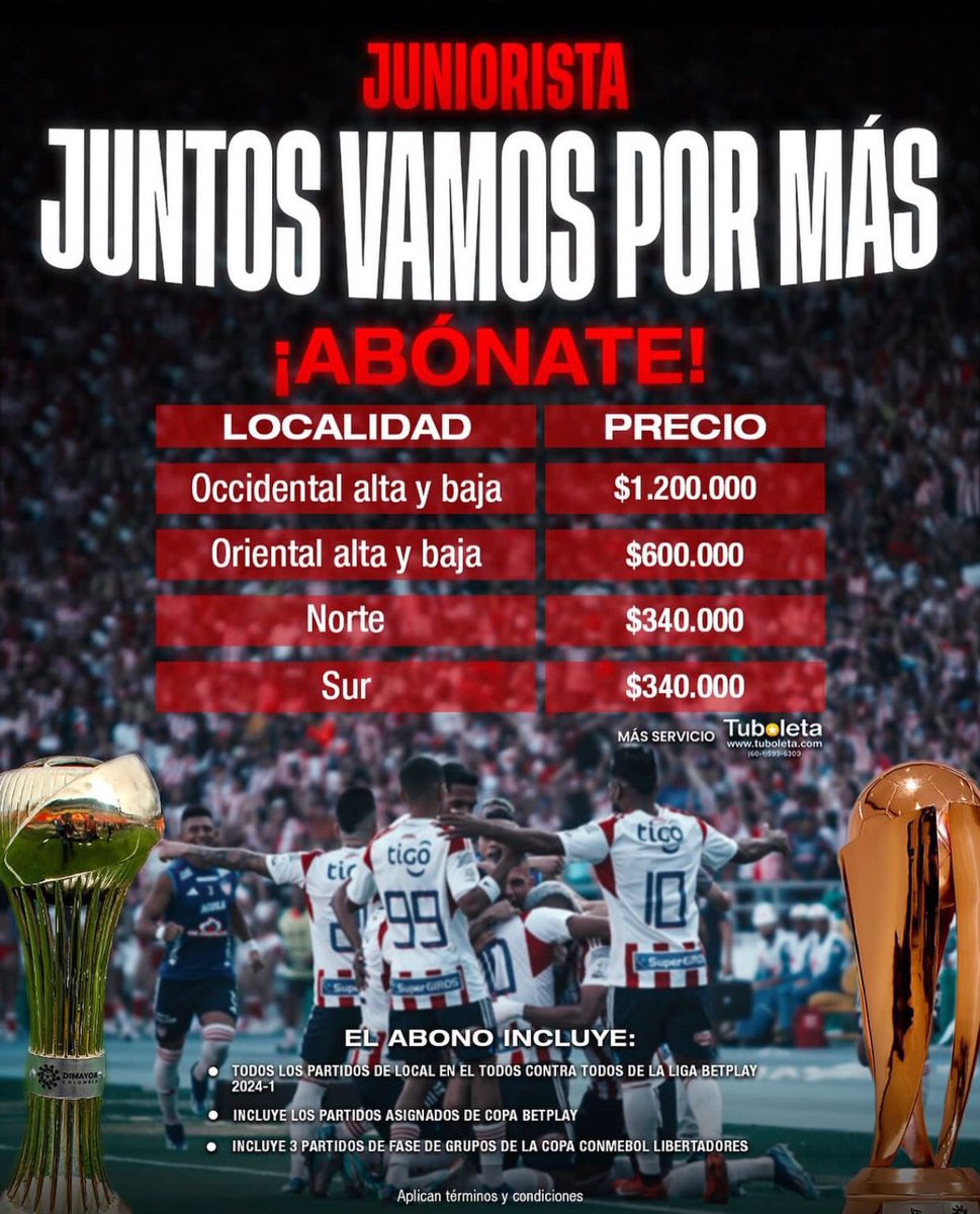 Abono NORTE y SUR $280K Wsp 3017744654 #VamosJunior #Bacca #Mele #Cantillo #Chará