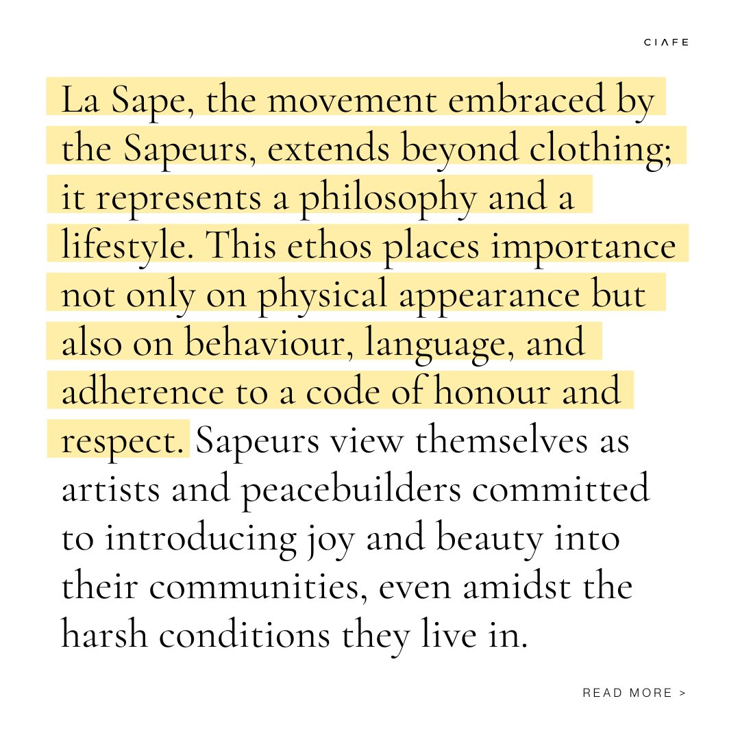 CiafeOrg's tweet photo. Sapeurs, the dapper gentlemen of the Republic of Congo (Brazzaville) and the Democratic Republic of Congo (Kinshasa) are known for their impeccable sense of style and sophistication. Our article traces their historical roots, cultural importance, and the impact they have made in https://t.co/OwR3gNKAlZ