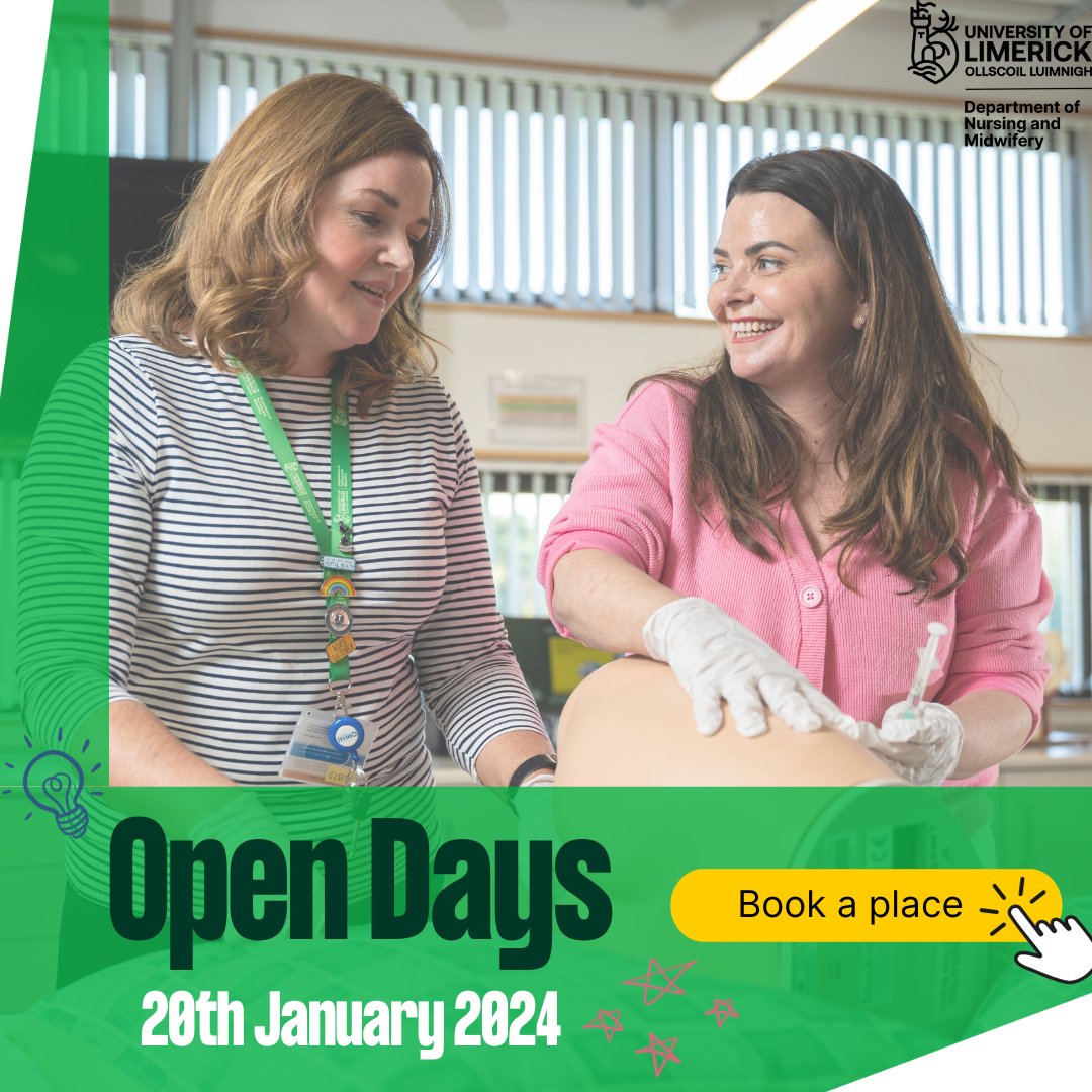 Book a place today for the upcoming UL Open Day that will take place on Saturday 20th January 2024. See the link for more details ul.ie/opendays Have a question? Feel free to contact us at nm@ul.ie #ULOpenDay #OpenDay #UL #StudyAtUL #DNM #Nursing #Midwifery
