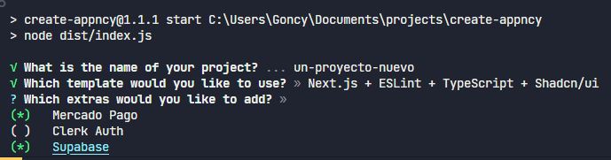 Ahora con `create-appncy` al elegir los templates de Next.js pueden agregar extras como Clerk, Supabase o Mercadopago ✨. Todavía estoy probandolo así que esperen bugs 😂

Para probar: `pnpm create appncy@latest` 🤝

Un poco sobre como usar los extras acá abajo 👇