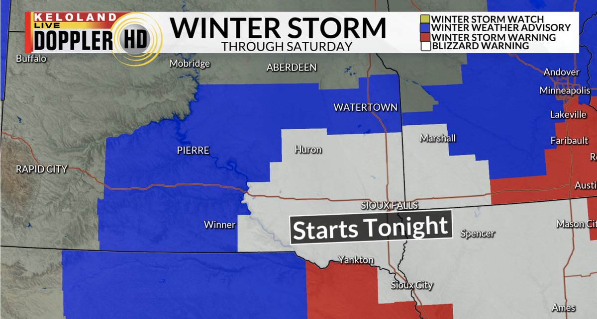 🌨️The blizzard warning covers southeastern KELOLAND, starting late this evening. Ground blizzard and white-out conditions will be common tomorrow.

Details: trib.al/lKVTHqy