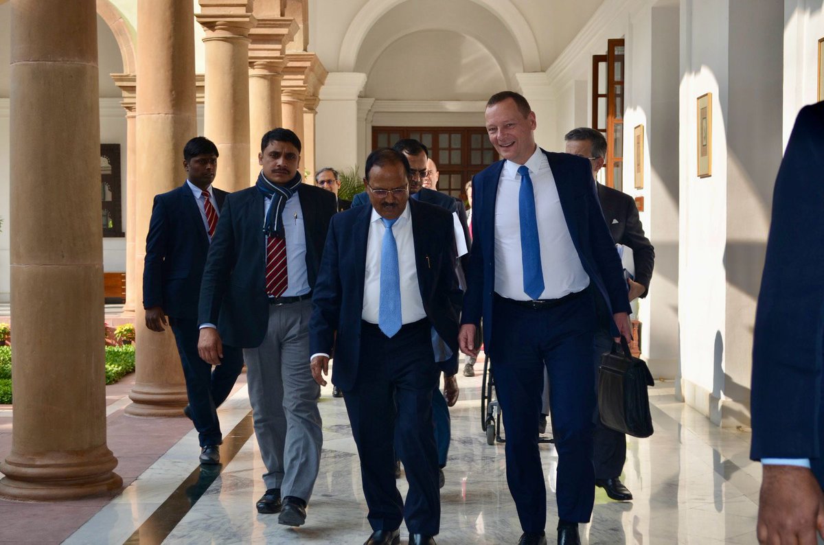 Ahead of President @EmmanuelMacron's India visit for #RepublicDay, his Diplomatic Advisor Emmanuel Bonne met NSA Ajit Doval today in Delhi to prepare for this important 🇫🇷🇮🇳 moment & the decisions the two leaders will make for the future of the France-India strategic partnership.