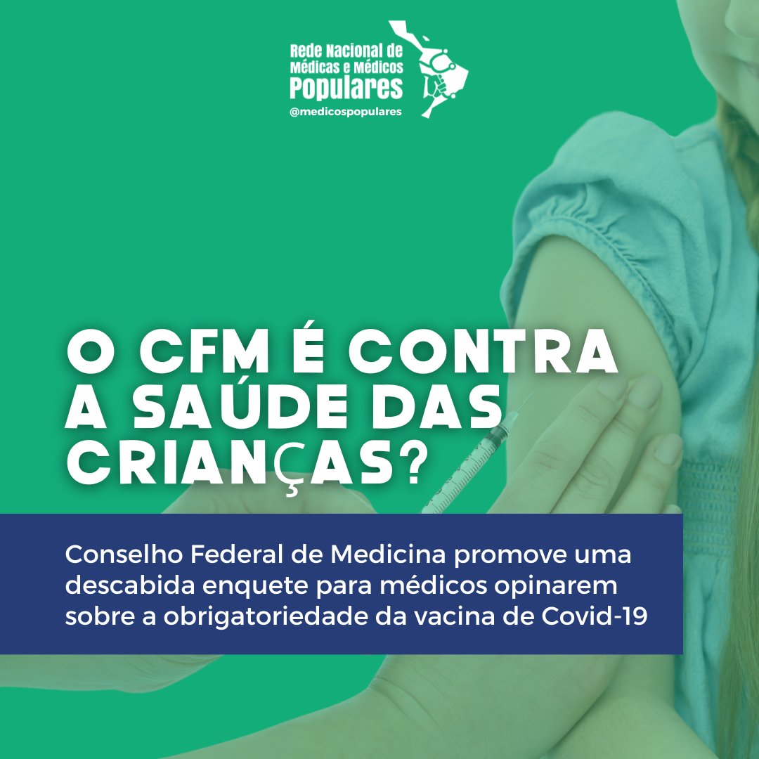 A atual gestão do Conselho Federal de Medicina lançou uma descabida enquete para médicos opinarem sobre a obrigatoriedade da vacina de Covid-19 para crianças. Iniciativa que alimenta uma controvérsia em torno da vacina que não existe e nem deve existir