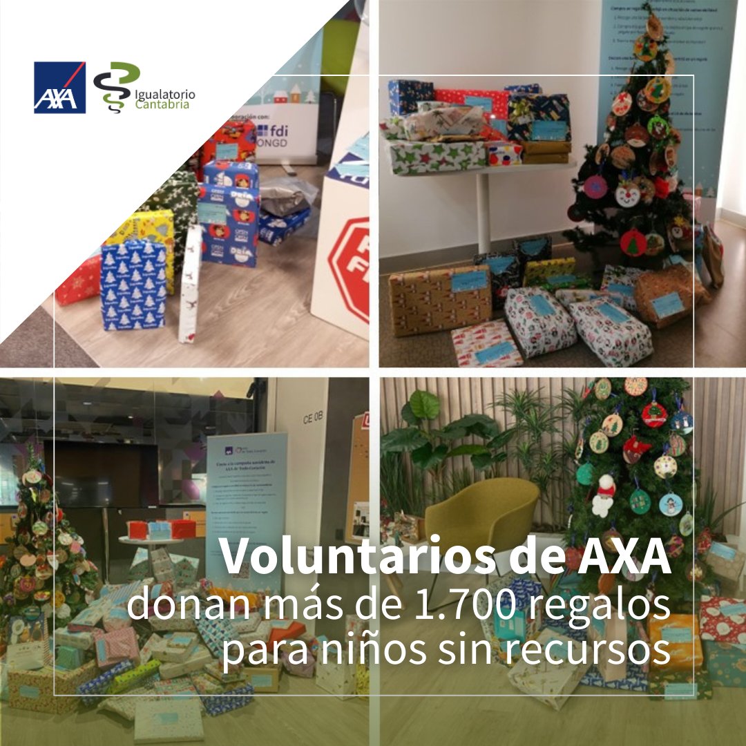 Estas navidades, los voluntarios de todas las entidades de AXA hemos querido ayudar a los Reyes Magos donando más de 1.700 regalos para niños sin recursos. 

Gracias a AXA de Todo Corazón por brindarnos esta oportunidad. 🤍🎁

 #SomosAXAIgualatorio #JuntosSomosMejores