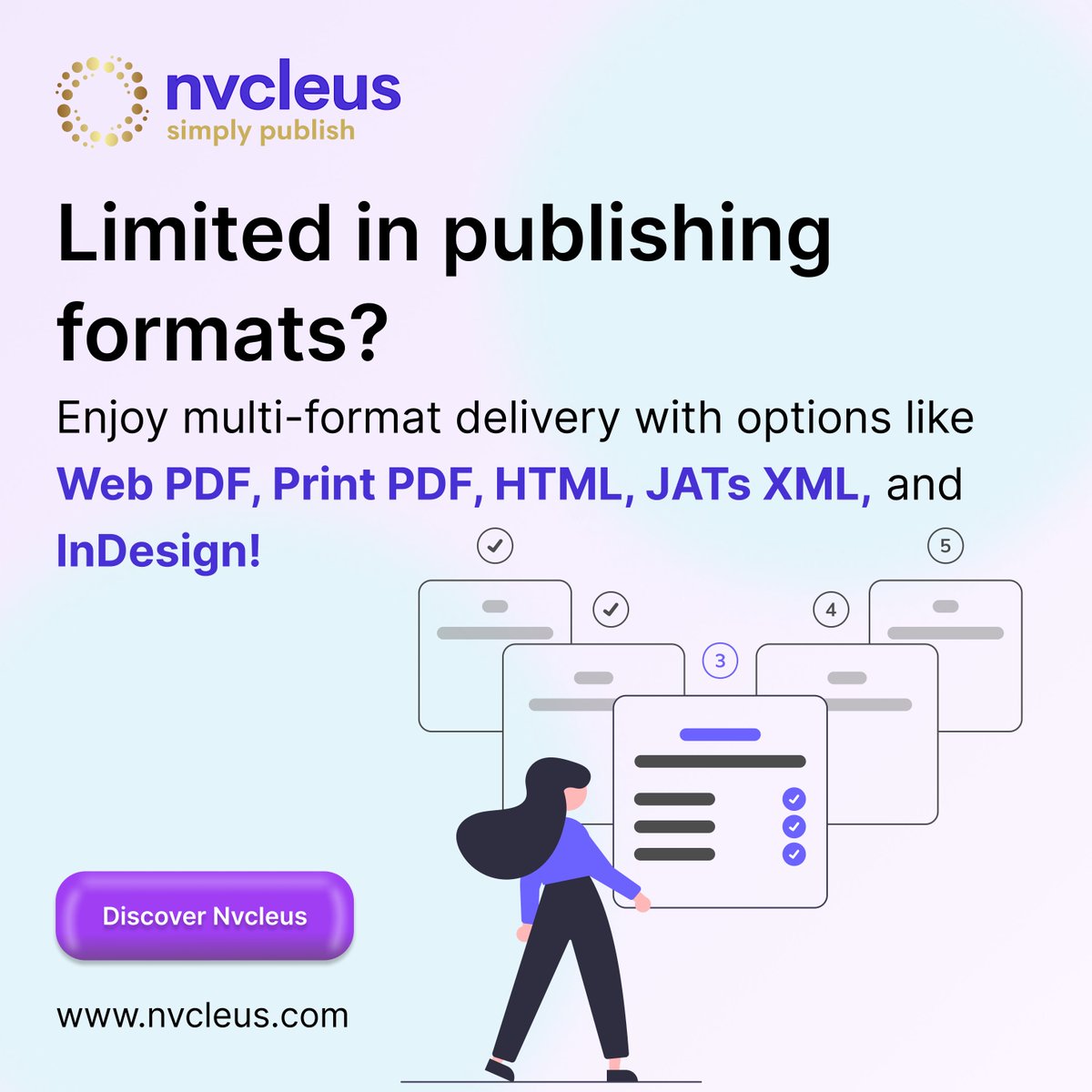 Nvcleus1's tweet photo. Simplify your scientific publishing process with Nvcleus! Integration-ready with MathType and ChemType, plus seamless language and mechanical editing tools. Effortless file handling with one-click uploads and push-button JATS XML publishing! #Nvcleus #Publishing https://t.co/qyvNTGMMEU