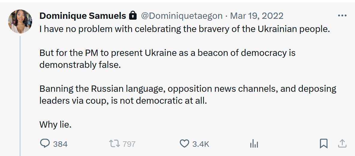 @Dominiquetaegon remember the time that you claimed the Russian language was banned in Ukraine and it wasn't? I do and it still isn't.

Remember the time you claimed there was a coup in Ukraine? Yeah, that still didn't ever happen.
