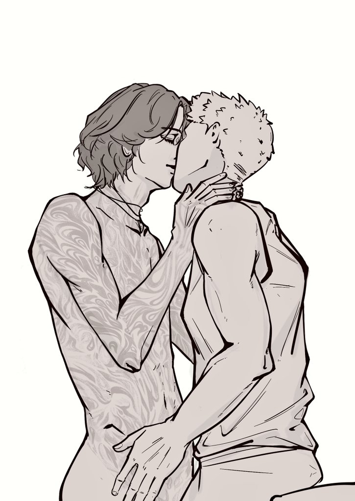 #NeroV
学习使用勾线笔+上次的后续，是真的很想看我cp互相亲亲，也是真的不会画脸（。）
姿势有参考