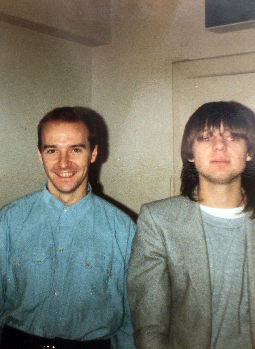 williamkay62's tweet photo. Me and Midge Ure in a pre show dressing room meet up at the Edinburgh Playhouse, November 1986. For those about to rock, we salute you! 🎸🥁⌨️🎤 #LocalAid #LiveAid #Ultravox #MidgeUre https://t.co/f1cNM79CYp