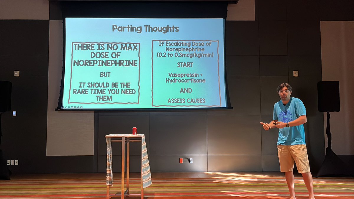 DeeOptimal's tweet photo. @srrezaie #resusfest
Takeaways of norepinephrine use:
- No official max dose of norepi but his is 3mcg/kg/min.
- start with norepinephrine and once you get to 0.2-0.3mcg/kg/min start vasopressin/hydrocortisone AND assess cause (ie via CT!) https://t.co/6KgjRY96AV