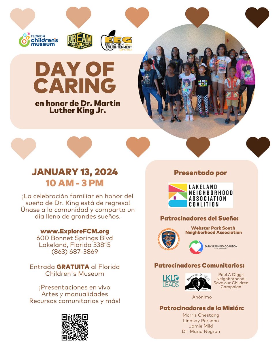 HFCFL's tweet image. Looking for Saturday plans? Celebrate Dr. King’s dream and legacy at the Florida Children&apos;s Museum’s Day of Caring! From 10PM to 3PM, enjoy FREE admission to the Museum, live performances, and visit us and other community resource vendors.
See you there! #freekidsactivities #lkld