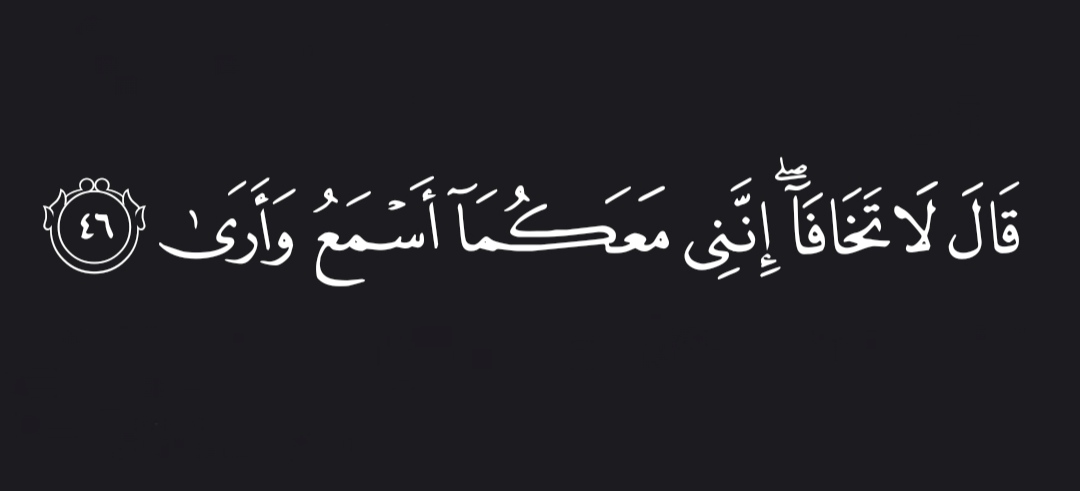 Al__Quraan's tweet photo. “Allah reassured ˹them˺, “Have no fear! I am with you, hearing and seeing.”

-Al Qur’aan [20:46] https://t.co/sZaOWDNjFX
