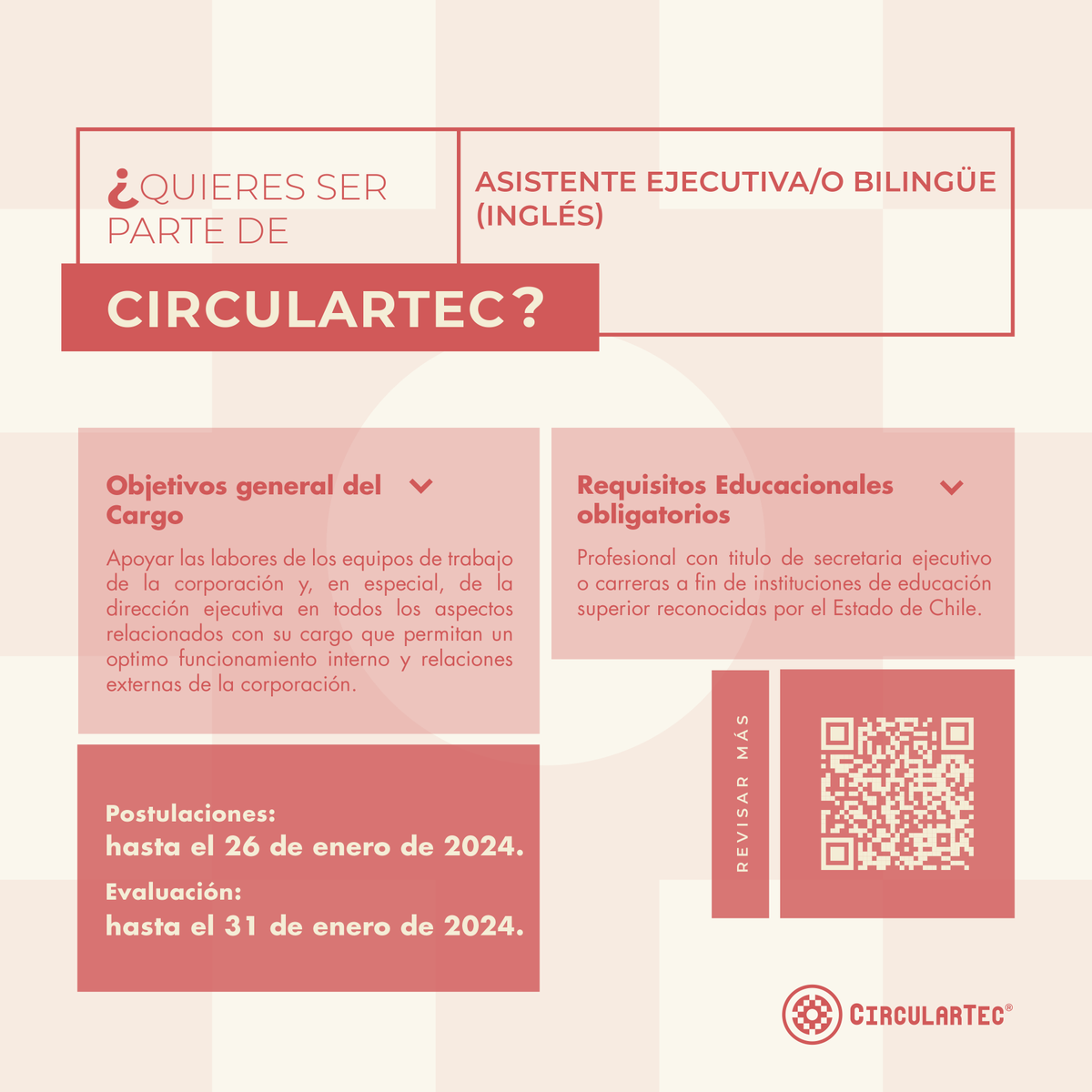 AndreeHenriquez's tweet photo. #HayPega ⭕️🚀 ¡Únete a nuestro equipo en @circular_tec! Estamos buscando a un/a Asistente Ejecutivo/a Bilingüe (Inglés) en Iquique, para apoyar a nuestros equipos de trabajo y asegurar el óptimo funcionamiento interno y externo.
👉Postula hasta el 26 de enero https://t.co/kBkeEGZBd6