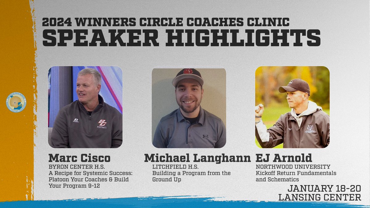 2024 Winners Circle Coaches Clinic January 18-20 at the Lansing Center Register Here >>mhsfca.com/events/2024-mh… Full List of Speakers >>docs.google.com/spreadsheets/d @BCCoachCisco @CoachArnoldJR
