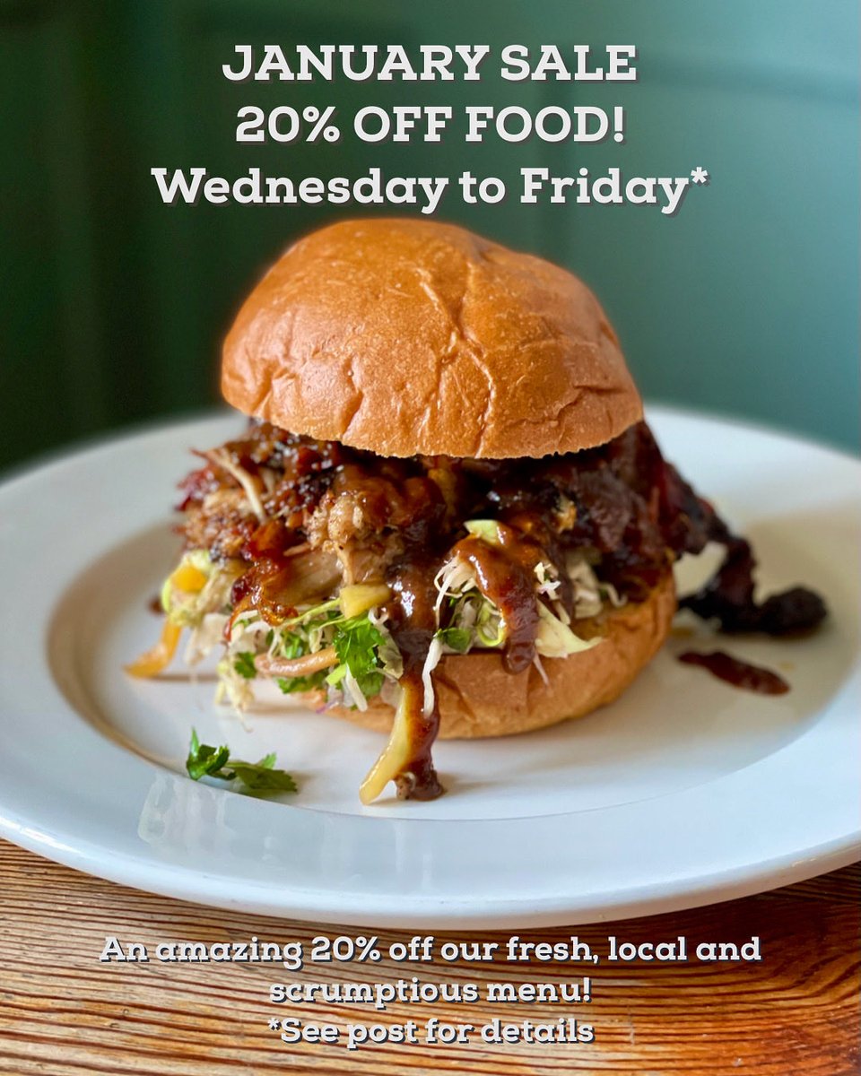 Maybe we are going slightly bonkers, being quintessentially British we love a January sale! So for the whole of January 2024, Wednesday to Friday, lunch and dinner, we will discount our food menu by 20%, all you have to do is book online and type “Jan20offer” in the comments