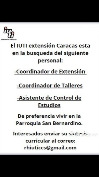 IUTICaracas's tweet photo. Información de interés laboral. 
Nos encontramos en la búsqueda del siguiente personal. https://t.co/pAQO7P8Ywy