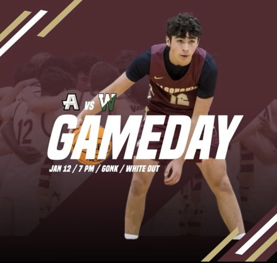 🚨Tonight 1/12🚨
Boys basketball takes on Wachusett🤢🤢Tip off is at 7:00❕White Out theme❕Be there and be Loud‼️
📍Algonquin 
⏰7:00 pm
❕White Out