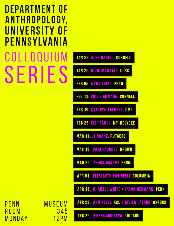 Announcing the complete schedule for our Penn Anthropology Spring 2024 Colloquium series! More information on our website: anthropology.sas.upenn.edu/colloquium-ser…