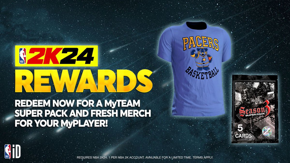 Get you a random NBA clothing item for your MyPlayer and a Season 3 Super Pack on NBA ID. All you need is an account and go to the benefits section to get the locker code. #NBA2K24 #lockercodes