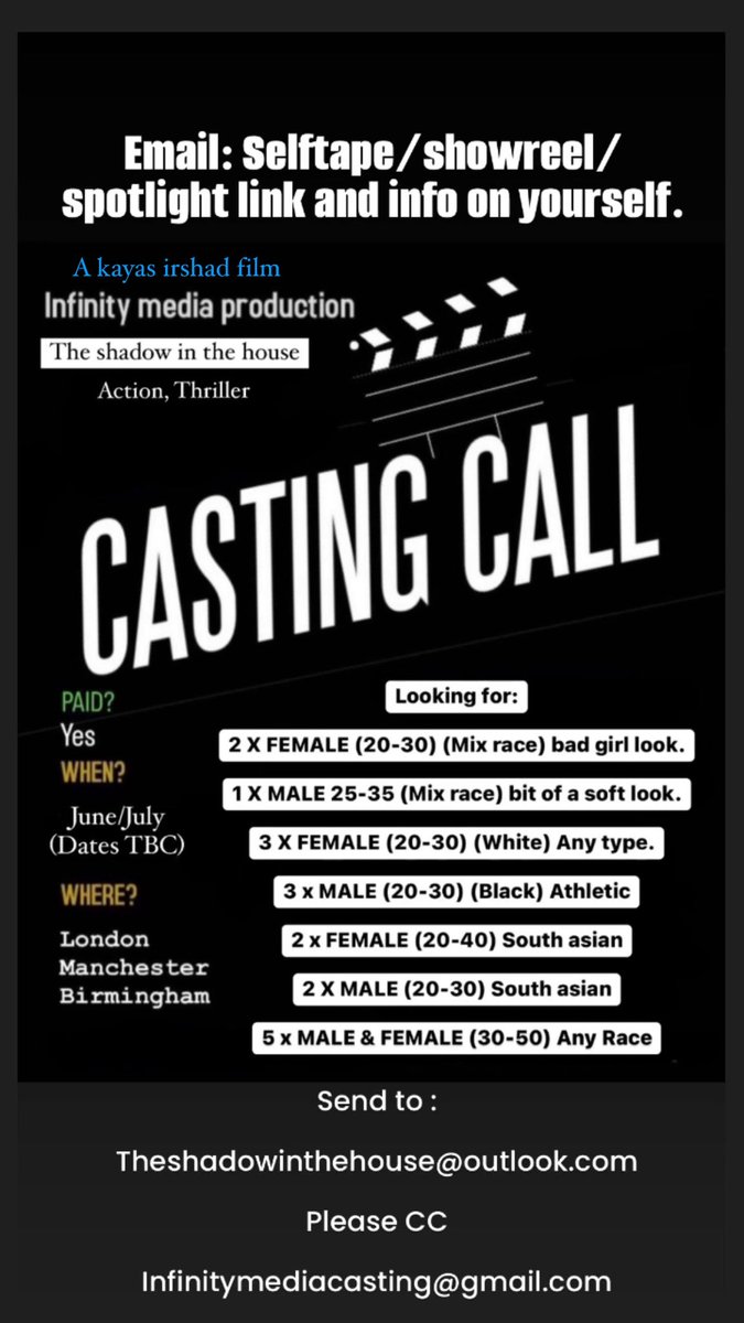Kayasirshad's tweet photo. Casting call! 🎥🎬 https://t.co/rSbq0Inmid