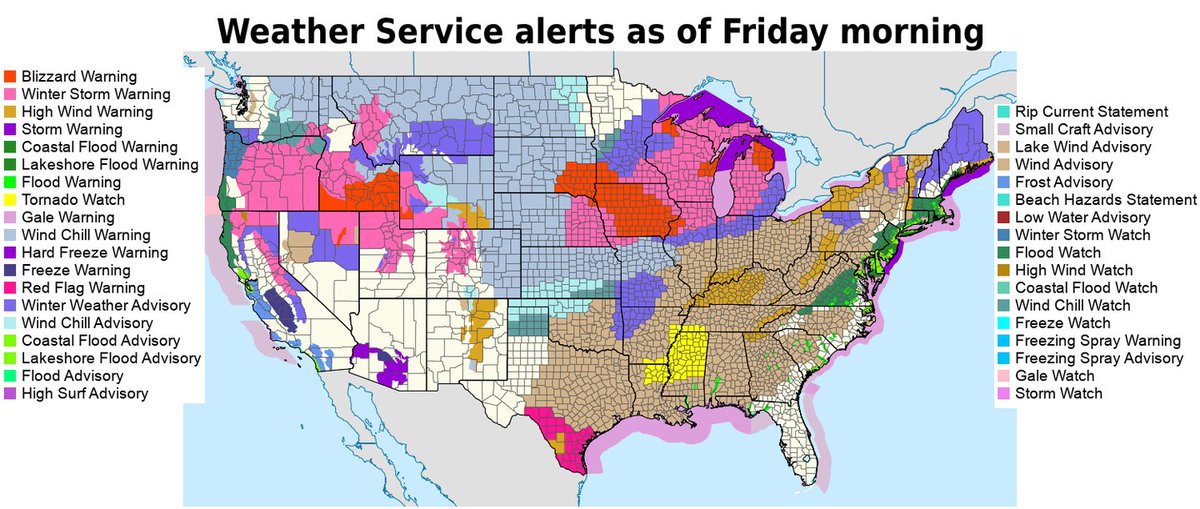 capitalweather's tweet photo. Every state in the nation has weather advisories in effect on this Friday as a major storm sweeps the central and eastern U.S. and bitter cold follows in its wake.

City by city forecasts: https://t.co/c0NS8PPs7q https://t.co/pZZXIOi5LN