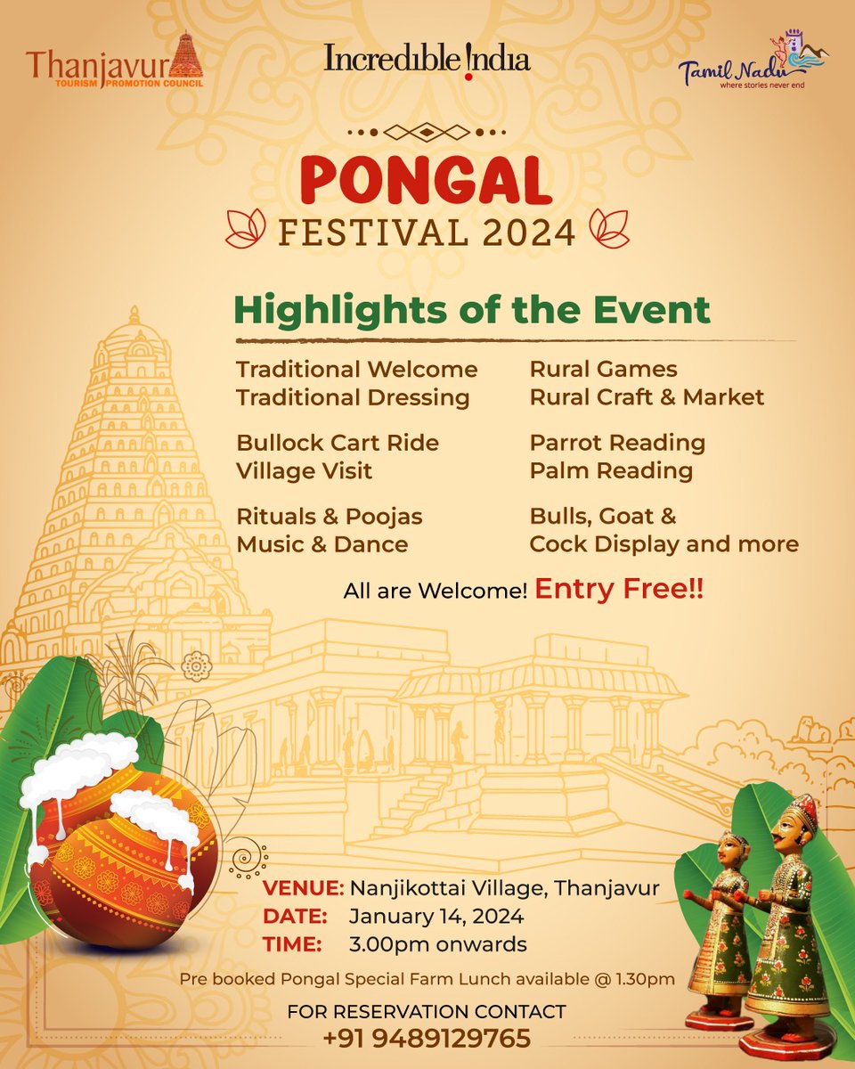 Be part of this cultural extravaganza for joy, connection, and lasting memories this Pongal Festival 2024 at Nanjikottai Village!! #thanjavur #pongalfestival #pongal #festivalsofindia #tntourism #tntourismoffcl #tamilnadutourism #wherestoriesneverend @indiatourism_ch