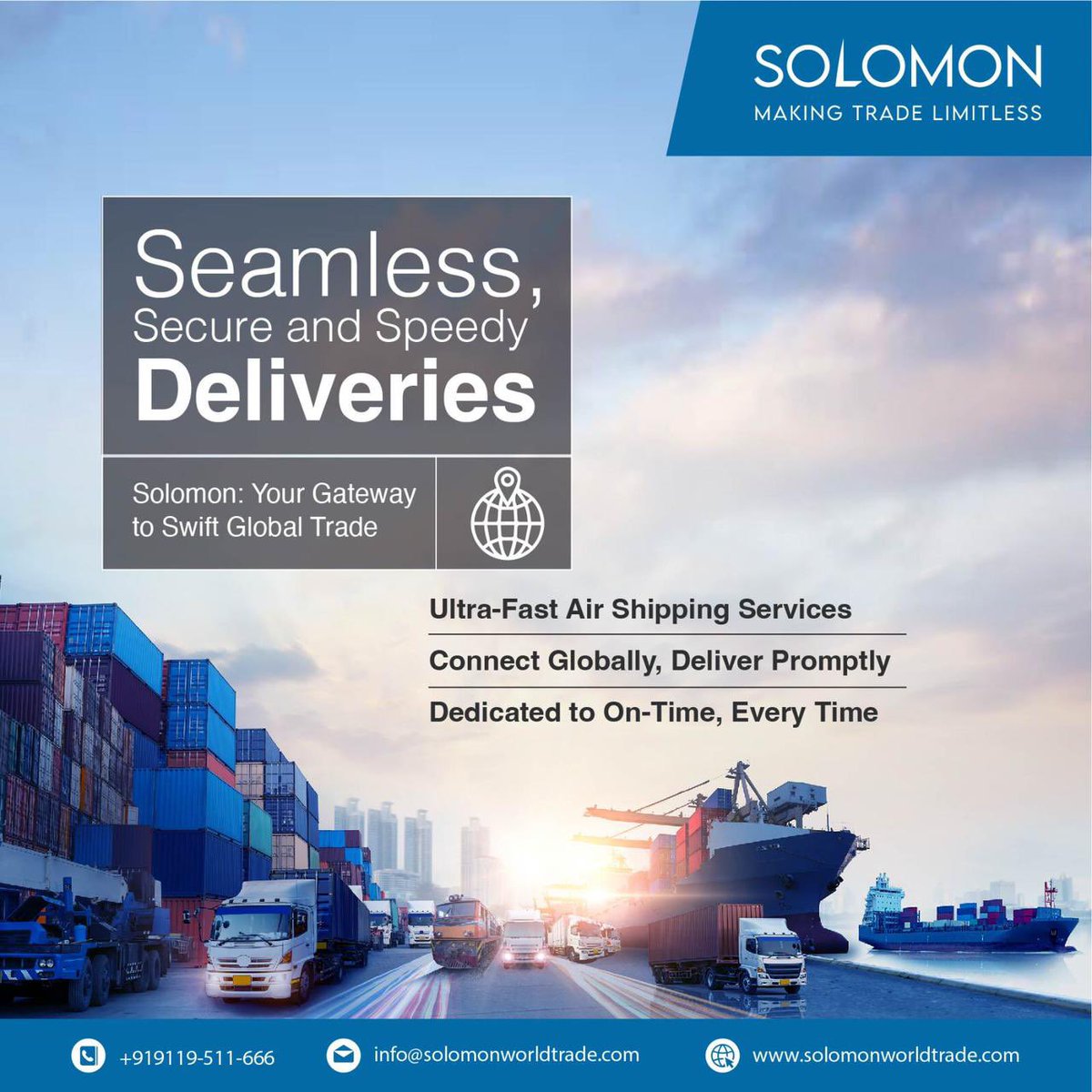 Sky-High Speed, Ground-Level Convenience ✈️

Want super fast deliveries? With Solomon, it’s possible!
We guarantee prompt deliveries that transcend boundaries, allowing our products to reach their destination with exceptional swiftness.
#SolomonTradingCompany  #ExportingWorldwide