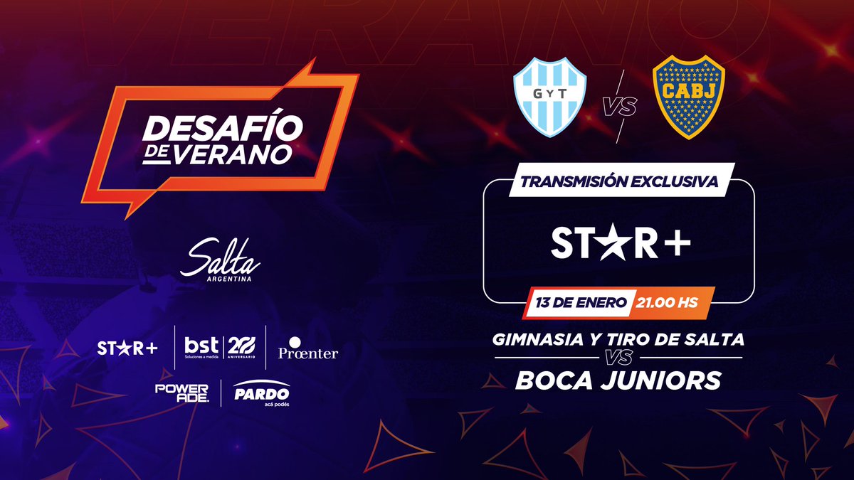 futbolproenter's tweet photo. ¡Desafío de Verano!
Gimnasia y Tiro de Salta vs Boca Juniors
📺Transmisión exclusiva por @starplusla
🗓 13 de enero
📍Estadio Padre Martearena
⌚21:00
🎟 Autoentrada
@secdeportesalta
@pardohogar
@PoweradeAr
Produce @proenterarg https://t.co/AP4Z43MxF7