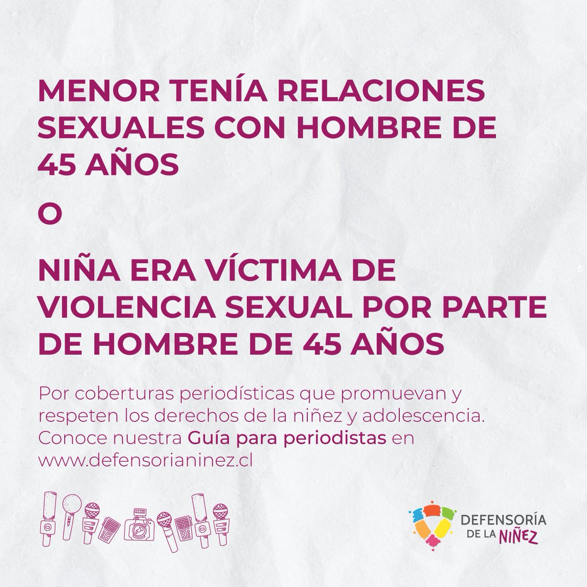 defensorianinez's tweet photo. Todos y todas somos defensores de los derechos de niños, niñas y adolescentes. Por eso, avancemos hacia coberturas periodísticas que promuevan y respeten esos derechos.

Conoce nuestra Guía para periodistas y trabajadores/as de las comunicaciones aquí👇🏼
https://t.co/kbQc28cK1g https://t.co/vdKYSQtdL8