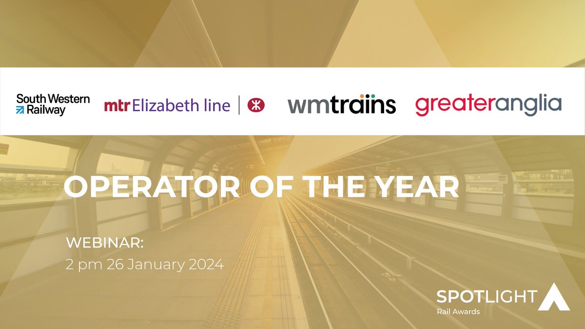 SpotlightRail's tweet photo. On 26 January, we'll be delving into the exceptional projects of our shortlisted nominees in the 'Operator of the Year' category! 🚆🏆

🗓️ Save the Date: 26 January 2024
🕒 Time: 2 pm - 3 pm
🌐 Secure your spot now: https://t.co/7GXLiXYIIV https://t.co/5rR1Xd39AX