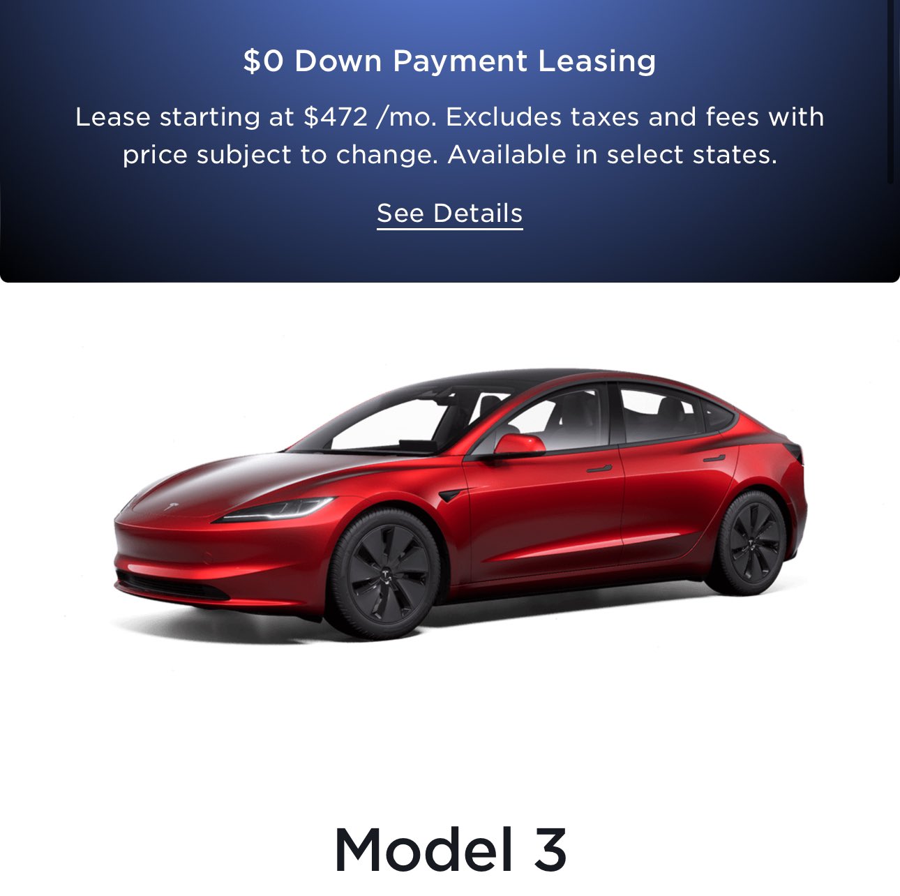 Down payment on sale tesla model 3