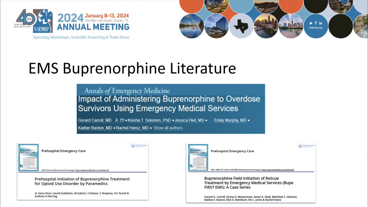 BMorshediMD's tweet image. Dr. Hern, Dr. Carroll, &amp;amp; @MGlennEM are discussing the role of #EMS in treating #OpioidUseDisorder w/buprenorphine. 1-yr mortality after OD is similar to STEMI! EMS can improve mortality by being involved in OUD response &amp;amp; follow-up. #PublicHealth #Naloxone #NAEMSP2024