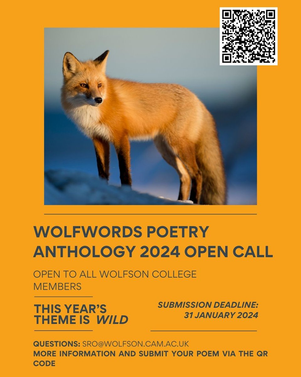 We are launching an open call for the second edition of our Wolf Words Poetry Anthology 📙

The collection brings together members of our diverse College community. This year our theme is "Wild".

Find out more about the 2024 collection and submit here: bitly.ws/39Eib