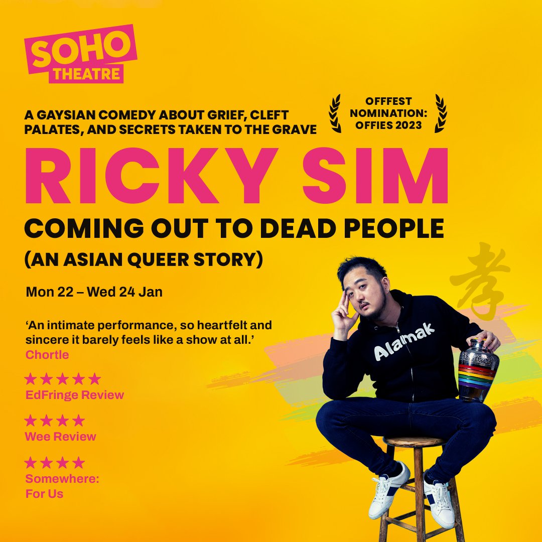 Join @rickysimcomedy at @sohotheatre this month for his critically acclaimed ⭐️⭐️⭐️⭐️⭐️(@edfringe_review)  hour all about when he came out to his Chinese-Malaysian immigrant mother, just as she was diagnosed with terminal cancer – talk about good timing...