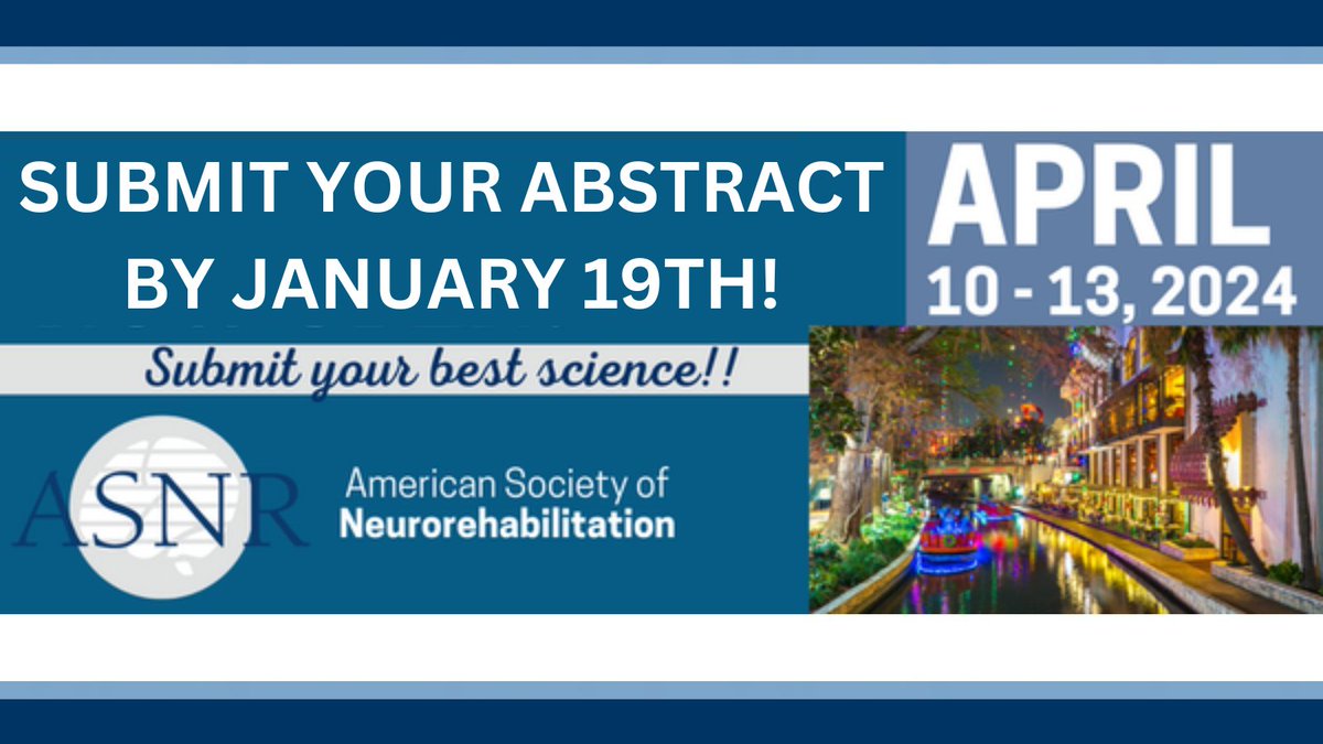 Just 1 more week to wrap up and submit your abstract for #ASNR2024! We're excited to hear about your latest findings, and we look forward to seeing you in San Antonio, TX, April 10-13!

Submit your abstract by Jan 19th!
asnr.com/i4a/pages/inde…

#neurorehabilitation #neurotwitter
