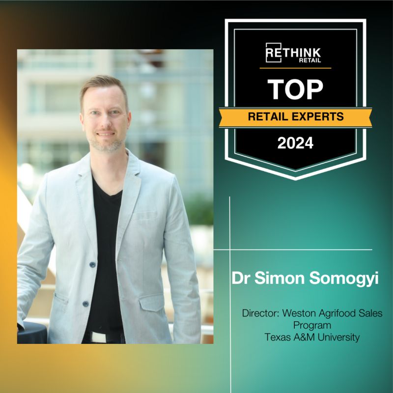 We are excited to announce RETHINK Retail has selected Dr. Simon Somogyi, Professor &amp; Dr Kerry Litzenberg Endowed Chair in Sales &amp; Economics &amp; Director Weston Agrifood Sales Program as one of its Top Retail Experts for 2024! lnkd.in/g2eufVQY
<a href="/aglifesciences/">TAMU College of Agriculture & Life Sciences 👍</a> <a href="/TAMU/">Texas A&M University</a> #tamu