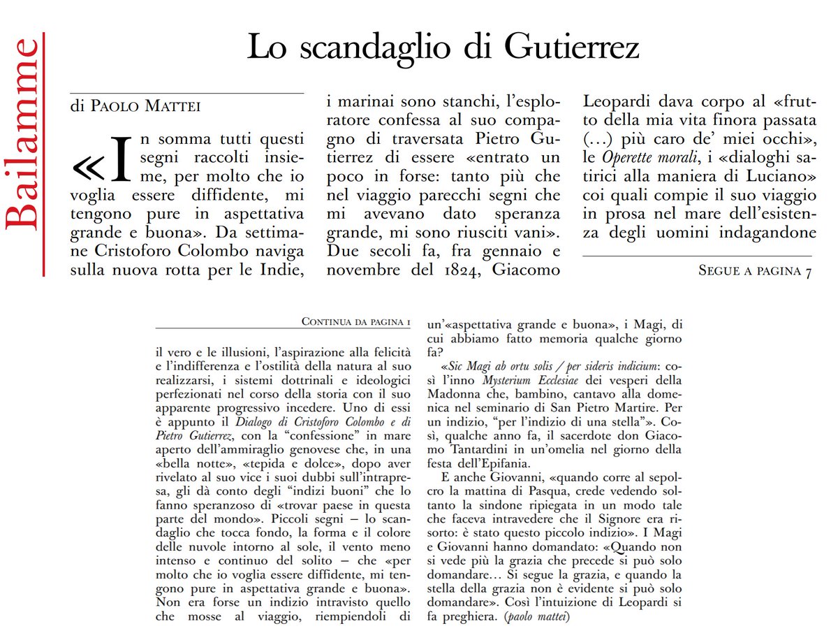 L’ASPETTATIVA GRANDE E BUONA DI LEOPARDI E LA PREGHIERA
dall'Osservatore Romano di oggi