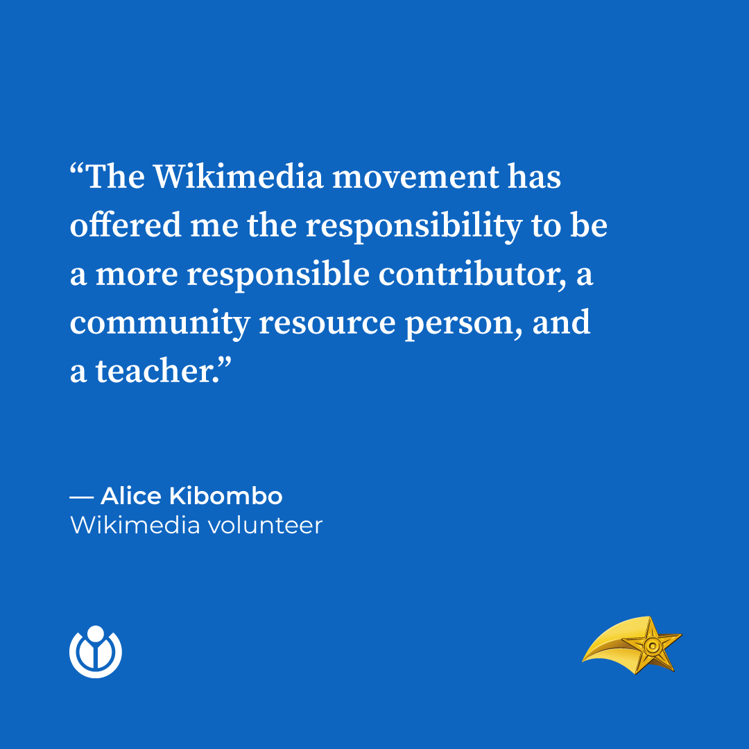 Wikimedia's tweet photo. Contributing to Wikimedia projects has changed how Alice Kibombo sees the world.

Meet the @WikiUganda collaborator and learn her history with the free knowledge movement at the latest #WikiCelebrate blog post. ➡️ https://t.co/oUOdM7RfEL https://t.co/7cokz8g0mj