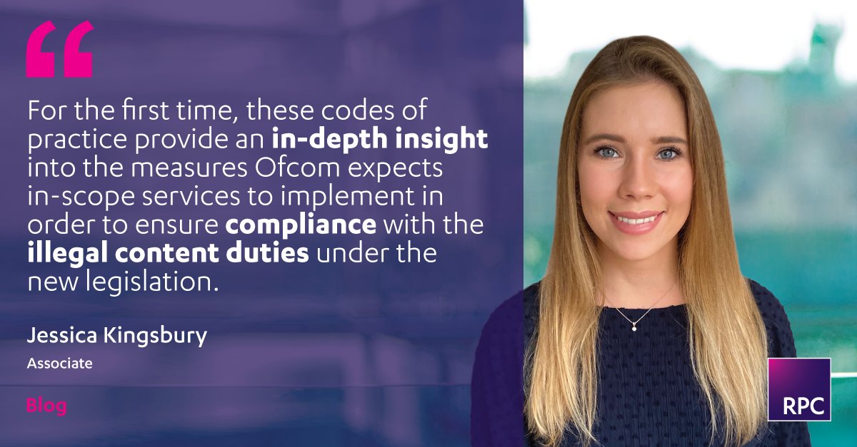 RPCLegal's tweet photo. In our latest OSA Friday Download, Jessica Kingsbury provides an overview of Ofcom's first consultation under the Online Safety Act outlining how in-scope services should approach their new illegal content duties.

💡https://t.co/aT5OzNerT8.

#OnlineSafety #RegulatoryRPC https://t.co/W4FPbRrcmf