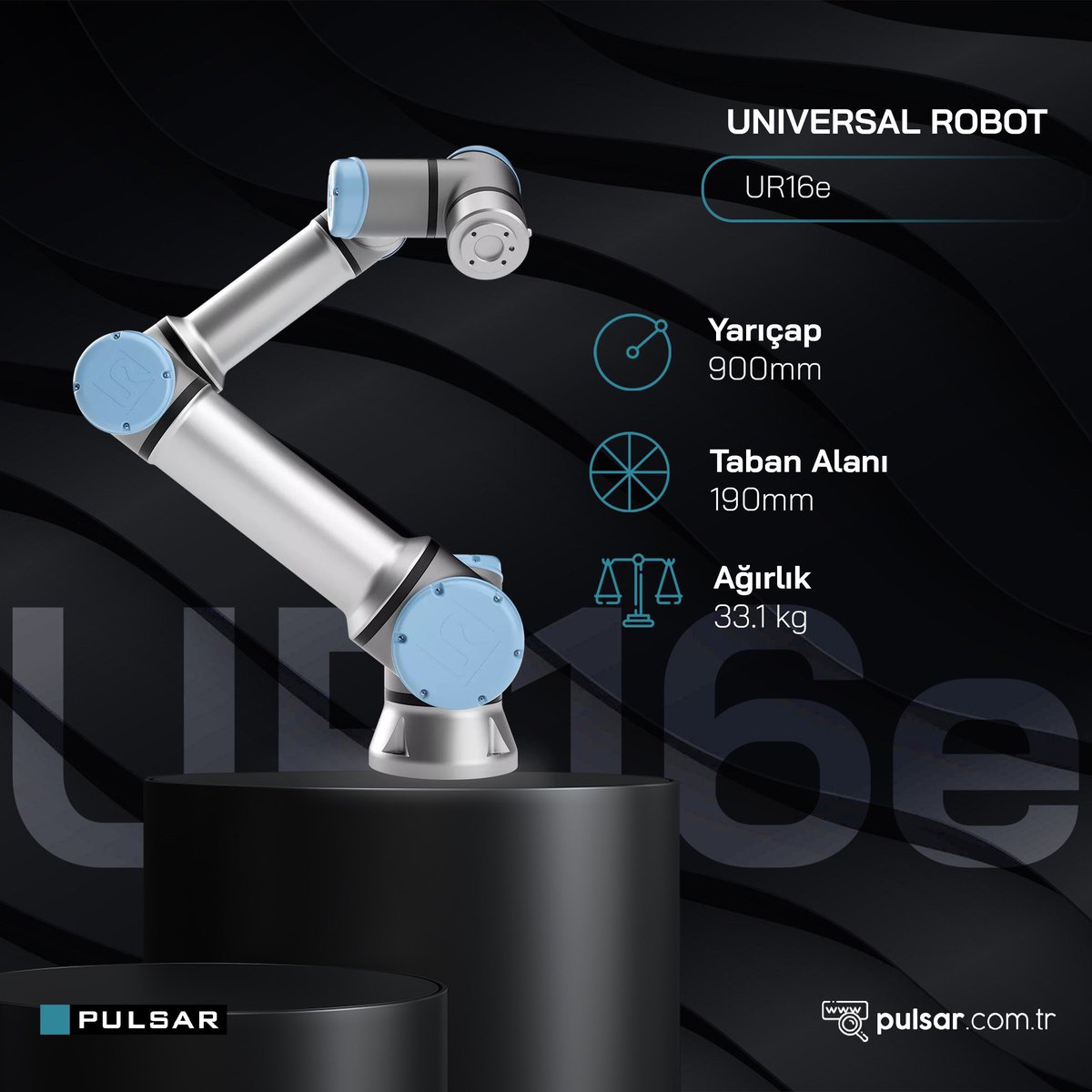 Universal Robots e-Serisi, sektör ve firmanızın büyüklüğü ya da ürününüzün özelliği her ne olursa olsun üretim sürecinizi tamamlar.

#pulsarrobotik #universalrobots #cobot #kolaboratifrobot #ur16e
