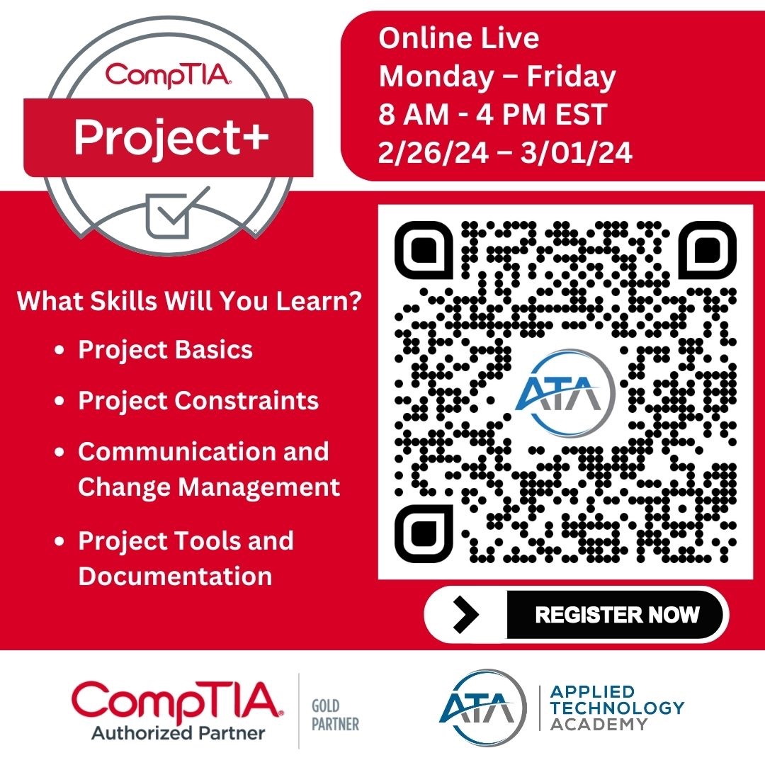 appliedtechac's tweet photo. CompTIA Project+ Boot Camp – Online Live
Monday – Friday
8 AM - 4 PM EST
2/26/24 – 3/01/24 - 5 Days 
Sign up today! https://t.co/SZuvu8Rl9n 

#ProjectBasics #Communication #Management #Tools #Documentation @CompTIA https://t.co/3bZZUjpN6i