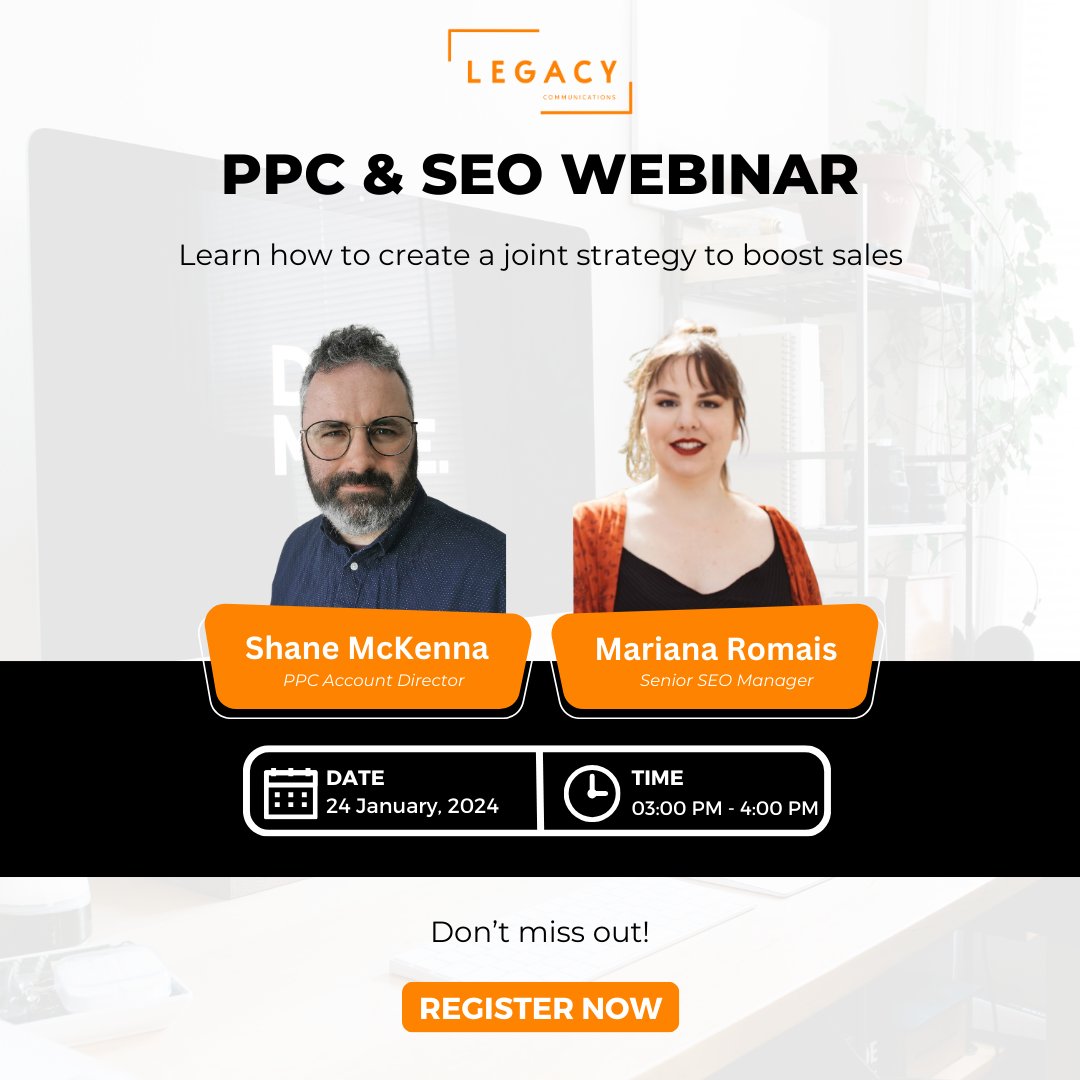 This is a #freewebinar you do not want to miss! Join us in a few weeks as we hear from Legacy's experts on how to boost sales and protect your branded search traffic using a joint strategy with #PPC and #SEO. Register now! legacycommunications.com/ppc-seo-webina…