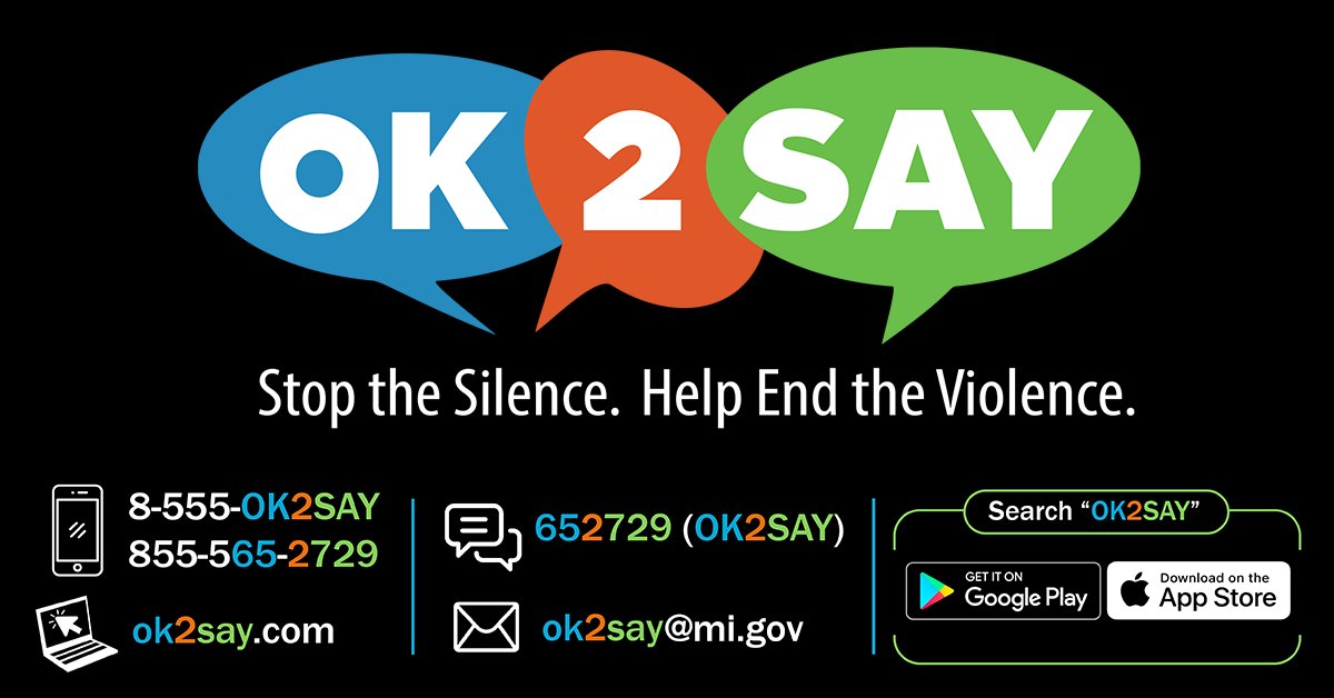 MichiganDTMB's tweet photo. Students who are at risk of hurting themselves or others may show observable warning signs (written, spoken, video). If something makes you feel uncomfortable, trust your gut and submit a tip to #OK2SAY. https://t.co/e8EI7jdWFC https://t.co/WRcDTRooGL