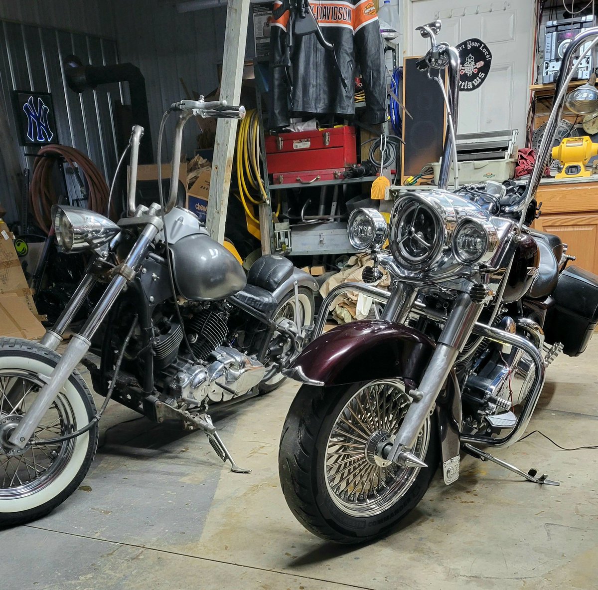dwflick's tweet photo. Both of my girls on the left 1st bike i ever made and my Harley https://t.co/deMwCScCW4