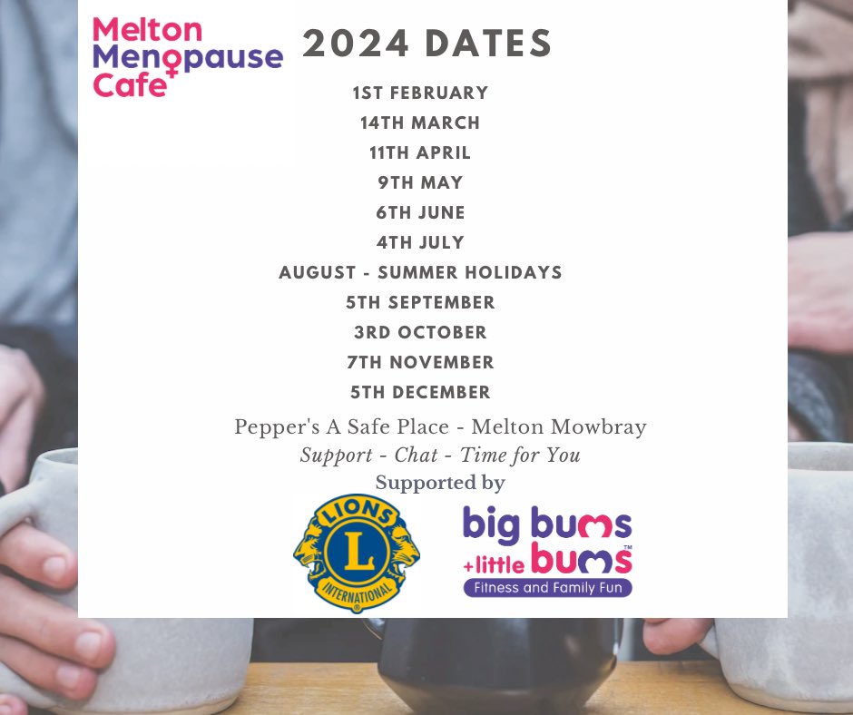 Amazing first Melton Menopause Cafe of 2024 last night.  We chatted about sneezing and peeing,  HRT perscriptions and the best biscuits to dunk…hobnob obviously!

Wherever you are on your menopause journey, we are a safe place  for chat and support.

#meltonmowbray #menopause