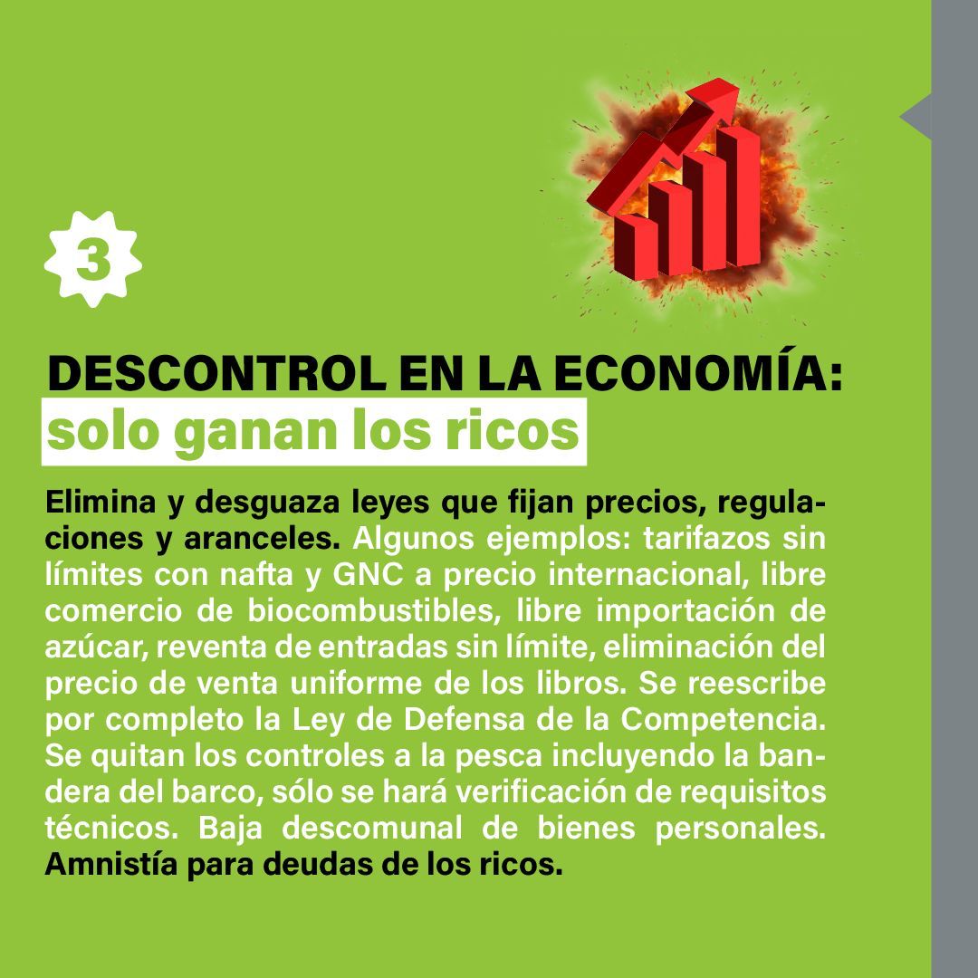 passomarcela's tweet photo. #NoALaLeyÓmnibus ✋🏼

La Ley Ómnibus que quieren aprobar a toda velocidad, nos lleva derecho a chocar la Argentina:

❗️ Quieren gobernar por decreto.
❗️ Pretenden vender las empresas estatales entregando la soberanía. 
❗️Descontrolan la economía en favor de los ricos.   (Sigue👇) https://t.co/6WEzZCfKYH