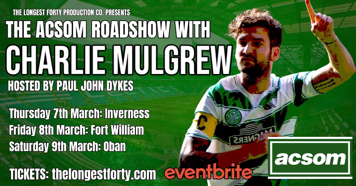 𝐓𝐡𝐞 𝐀𝐂𝐒𝐎𝐌 𝐑𝐨𝐚𝐝𝐬𝐡𝐨𝐰 🍀

With Special Guest 𝐂𝐡𝐚𝐫𝐥𝐢𝐞 𝐌𝐮𝐥𝐠𝐫𝐞𝐰 

🎤 <a href="/PaulJohnDykes/">Paul John Dykes</a> 

Live Interview &amp; Audience Q+A

🎟️ On sale now! 

7/3 Inverness: bit.ly/3TY84E5
8/3 Fort William: bit.ly/3tFqW04
9/3 Oban: bit.ly/3vyHYNN