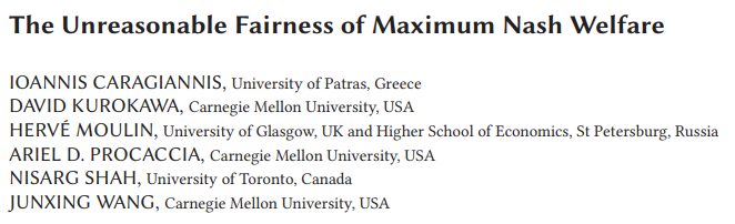 Kalai Prize 2024 for best paper at the interface of #gametheory & #computer_science! I assign it 'every' term for class discussion; super glad to see it being recognized. A must read if interested in algorithmic fairness! Congrats to @nsrg_shah @ArielProcaccia @ICaragiannis