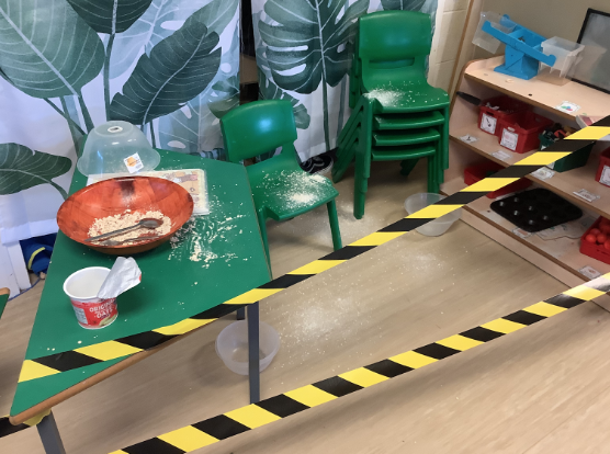 TreesBare's tweet photo. Nursery had an unexpected visitor overnight. Goldilocks made a mess. https://t.co/fYBPY7wvkC